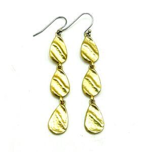 Vintage MONET Textured Matte Gold Tone Modernist Dangle Drop Post Earrings 2.50"